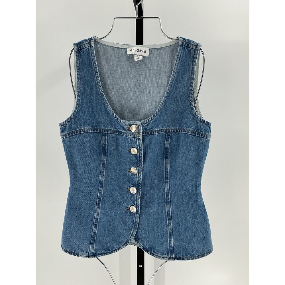 Aligne 'Ariella' Blue Cotton Button-Front Denim Tank Top Size 2 - Picture 2 of 4